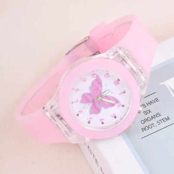 Creative Trendy Cute Cartoon Butterfly LED Quartz Watch & Beaded Bracelet - Picture 3 of 4